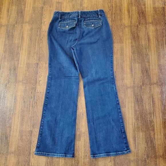 Ann Taylor Women Sz 6 Curvy Denim Blue Jeans Back Flap Pockets Thick Stitch Trim - Picture 3 of 8